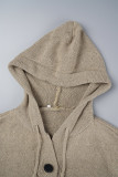 Blue Casual Solid Buttons Basic Hooded Collar Outerwear