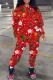 Red Casual Print Santa Claus Basic O Neck Long Sleeve Two Pieces
