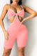 Pink Sexy Solid Patchwork Spaghetti Strap Skinny Rompers