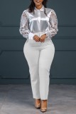 White Casual Solid Basic Regular High Waist Conventional Solid Color Trousers