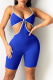 Color Blue Sexy Solid Patchwork Spaghetti Strap Skinny Rompers
