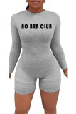 Black Fashion Light letter Long Sleeve O Neck Rompers