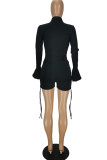 Rose Red Sexy Casual Solid Fold V Neck Skinny Rompers