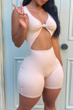 White Sexy Solid Hollowed Out V Neck Skinny Rompers