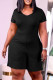 Black Casual Solid Patchwork V Neck Straight Rompers