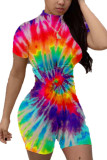 White Fashion Casual street Print Tie-dyed Short Sleeve O Neck Rompers
