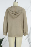 Blue Casual Solid Buttons Basic Hooded Collar Outerwear