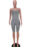 Grey Fashion Sexy Patchwork Solid zipper Sleeveless V Neck Rompers
