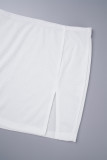 White Casual Solid Patchwork Slit V Neck Long Sleeve Two Pieces