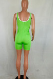 Green Fashion Casual Solid Sleeveless Square Rompers