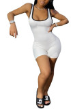 White Fashion Casual Solid Sleeveless Square Rompers