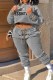 Dark Gray Casual Print Letter Hooded Collar Plus Size Two Pieces