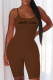Brown Sexy Print Backless Spaghetti Strap Straight Rompers