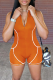 Orange Sexy Solid Patchwork Zipper Collar Skinny Rompers