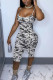 Grey Sexy Print Camouflage Print Spaghetti Strap Regular Rompers