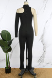 Black Sexy Casual Solid Hollowed Out Skinny Jumpsuits
