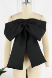 Black Sexy Casual Solid Patchwork Backless With Bow Strapless Plus Size Tops