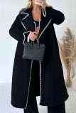 White Elegant Color Block Bandage Patchwork Pocket Turndown Collar Outerwear