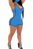 Blue Fashion Sexy Patchwork Hollow Solid Sleeveless V Neck Rompers