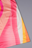 Multicolor Casual Print Backless Slit Oblique Collar Long Dress Dresses