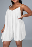 White Sexy Solid Mesh Spaghetti Strap Loose Rompers