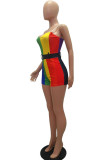 multicolor Fashion Casual Print Patchwork Sleeveless Slip Rompers