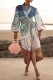 White Casual Print Patchwork Outerwear (Without Waist Chain)