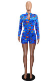 Black Fashion Sexy Print Patchwork O Neck Skinny Rompers