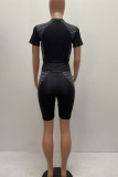 Yellow Sportswear Letter Print Patchwork U Neck Skinny Rompers
