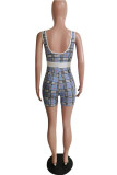 Pink Sexy Plaid Striped Print Patchwork Spaghetti Strap Skinny Rompers