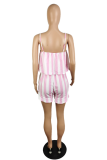 Pink Sexy Striped Patchwork Spaghetti Strap Straight Rompers