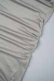 Grey Sexy Solid Hollowed Out Backless Strapless Long Dress Dresses