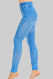 Blue Casual Print Patchwork Skinny High Waist Conventional Positioning Print Bottoms
