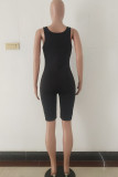 Black Fashion Casual Solid zipper Sleeveless Slip Rompers