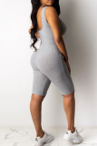 Grey Fashion Casual Solid Sleeveless O Neck Rompers