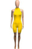 Yellow Fashion street Solid Milk. Sleeveless O Neck Rompers