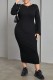 Black Casual Solid Backless O Neck Long Sleeve Plus Size Dresses