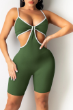 Color Blue Sexy Solid Patchwork Spaghetti Strap Skinny Rompers