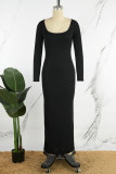 Black Casual Solid Basic Square Collar Long Dress Dresses