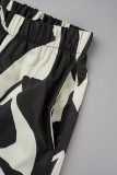 Black And White Casual Print Patchwork Shirt Collar Long Sleeve Two Pieces