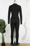 Red Casual Solid Fold Zipper Collar Skinny Jumpsuits