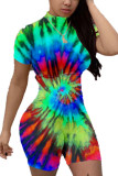 Green Fashion Casual street Print Tie-dyed Short Sleeve O Neck Rompers