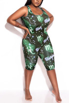 Green Fashion Sexy Print Sleeveless O Neck Rompers