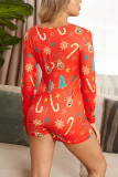 Red Sexy Living Knitting Character Print Buttons U Neck Skinny Rompers