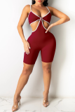 Color Blue Sexy Solid Patchwork Spaghetti Strap Skinny Rompers