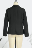 Khaki Casual Solid Cardigan Turn-back Collar Outerwear
