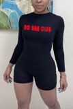 Black Fashion Light letter Long Sleeve O Neck Rompers