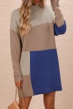White Apricot Casual Patchwork Contrast O Neck Long Sleeve Dresses