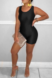 Black Sexy Solid Patchwork U Neck Skinny Rompers