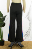 Black Elegant Color Block Patchwork Boot Cut Mid Waist Speaker Positioning Print Bottoms